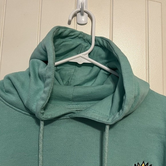 Eighty Eight Brand Medium Teal Aqua Hoodie Pullover Sweatshirt Skulls Sunflowers - Picture 8 of 14